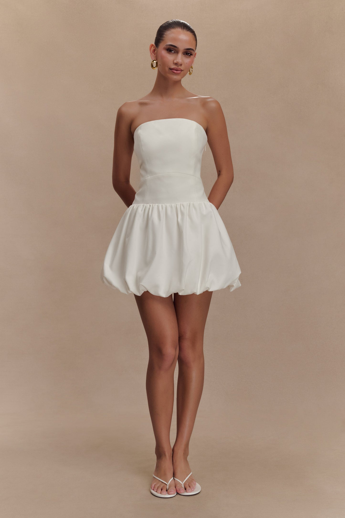 Clementina Strapless Bubble Mini Dress - White