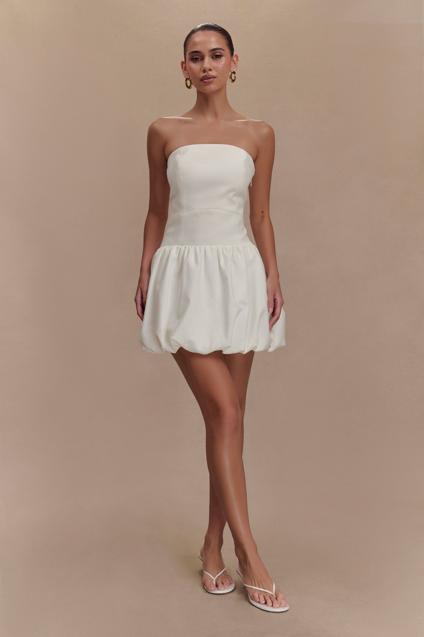 Clementina Strapless Bubble Mini Dress - White