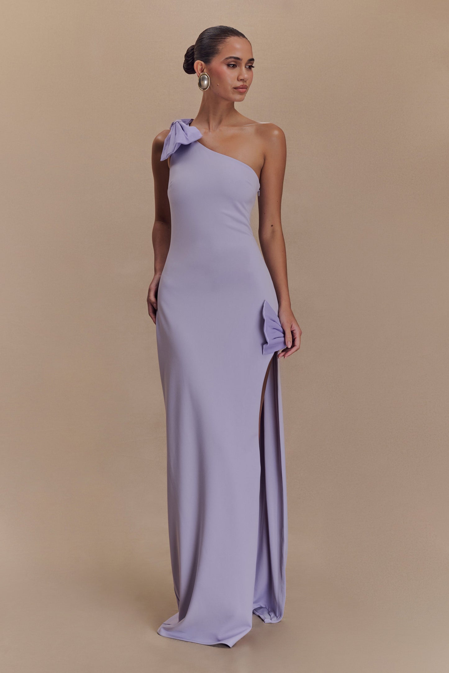 Hallie One Shoulder Bow Maxi Dress - Lilac