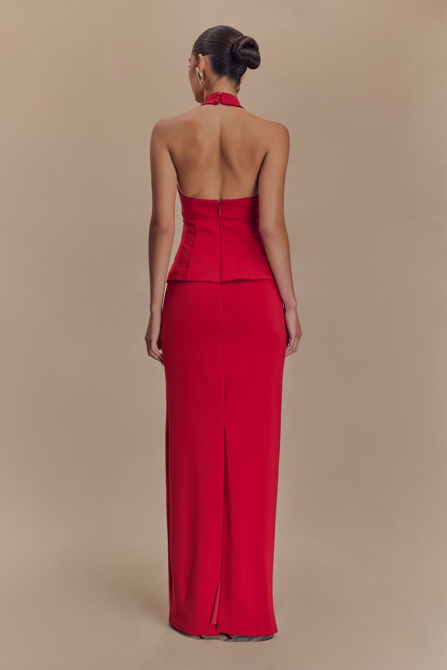 Bertie Peplum Halter Maxi Dress - Ruby