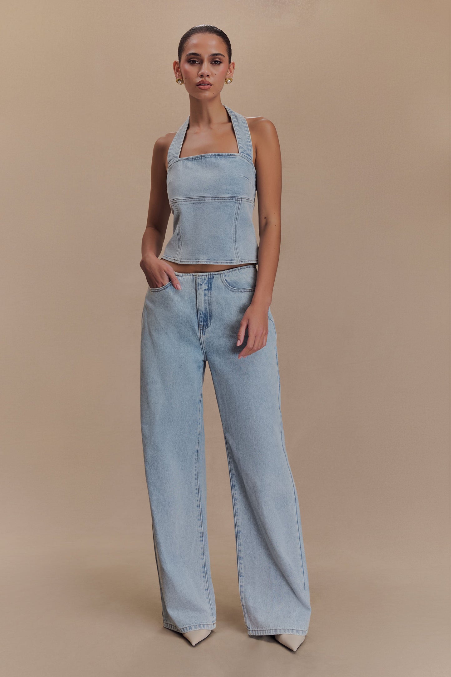 Dayna Denim Halter Top - Light Blue