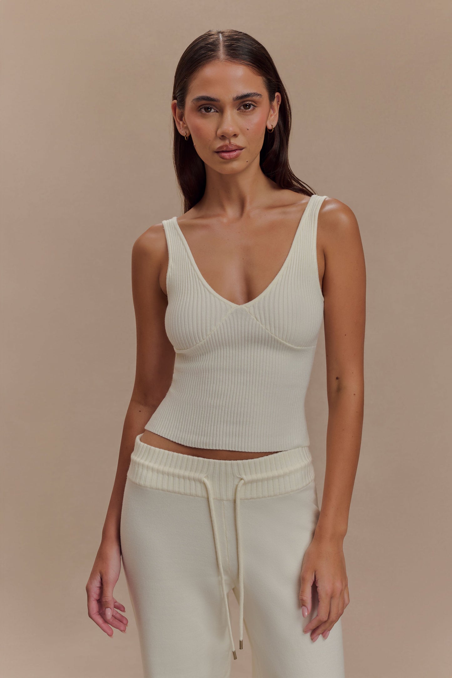 Natalya Ribbed Knit Cami Top - Ivory