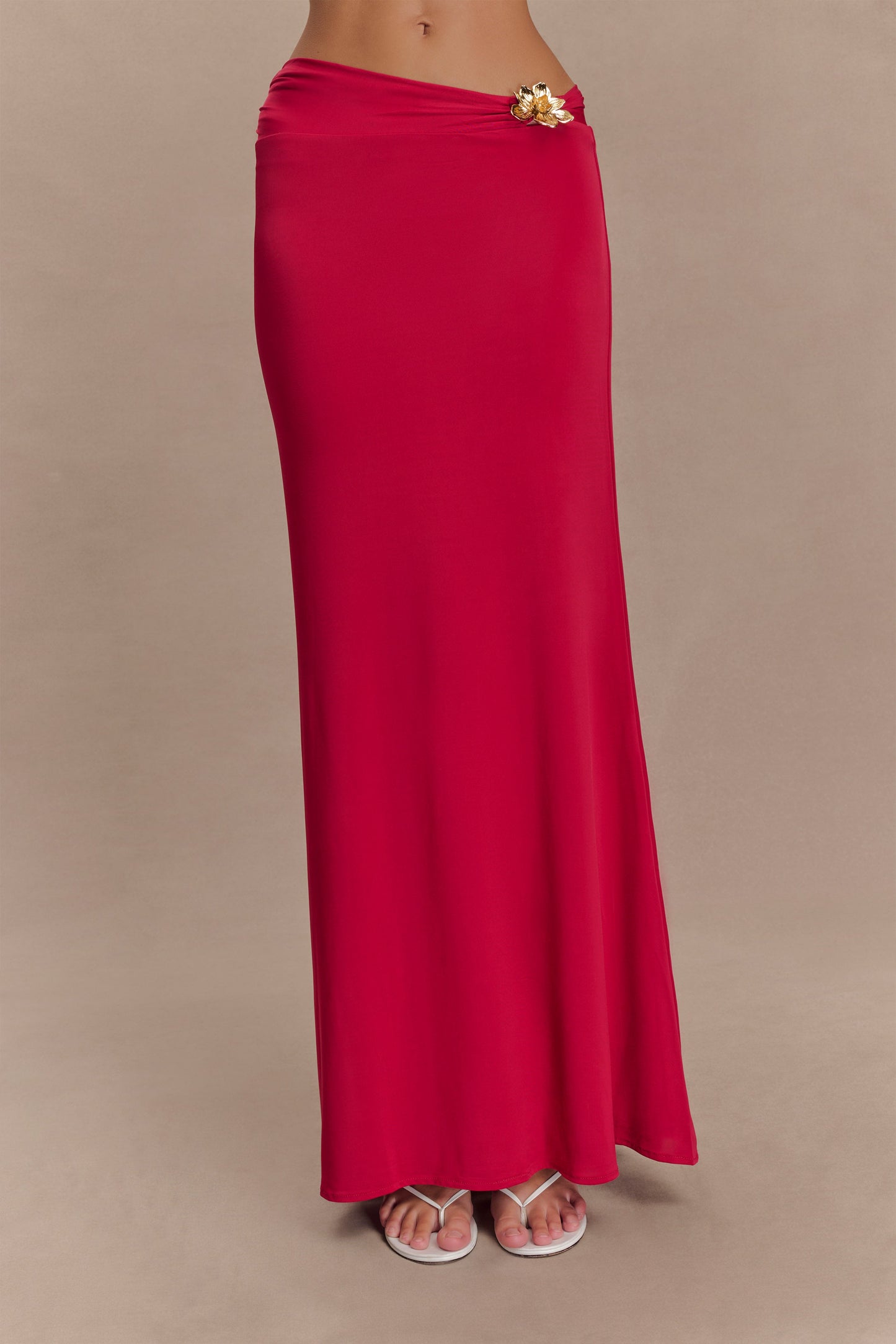 Ainsley Asymmetrical Maxi Skirt With Floral Hardware - Fuchsia Pink