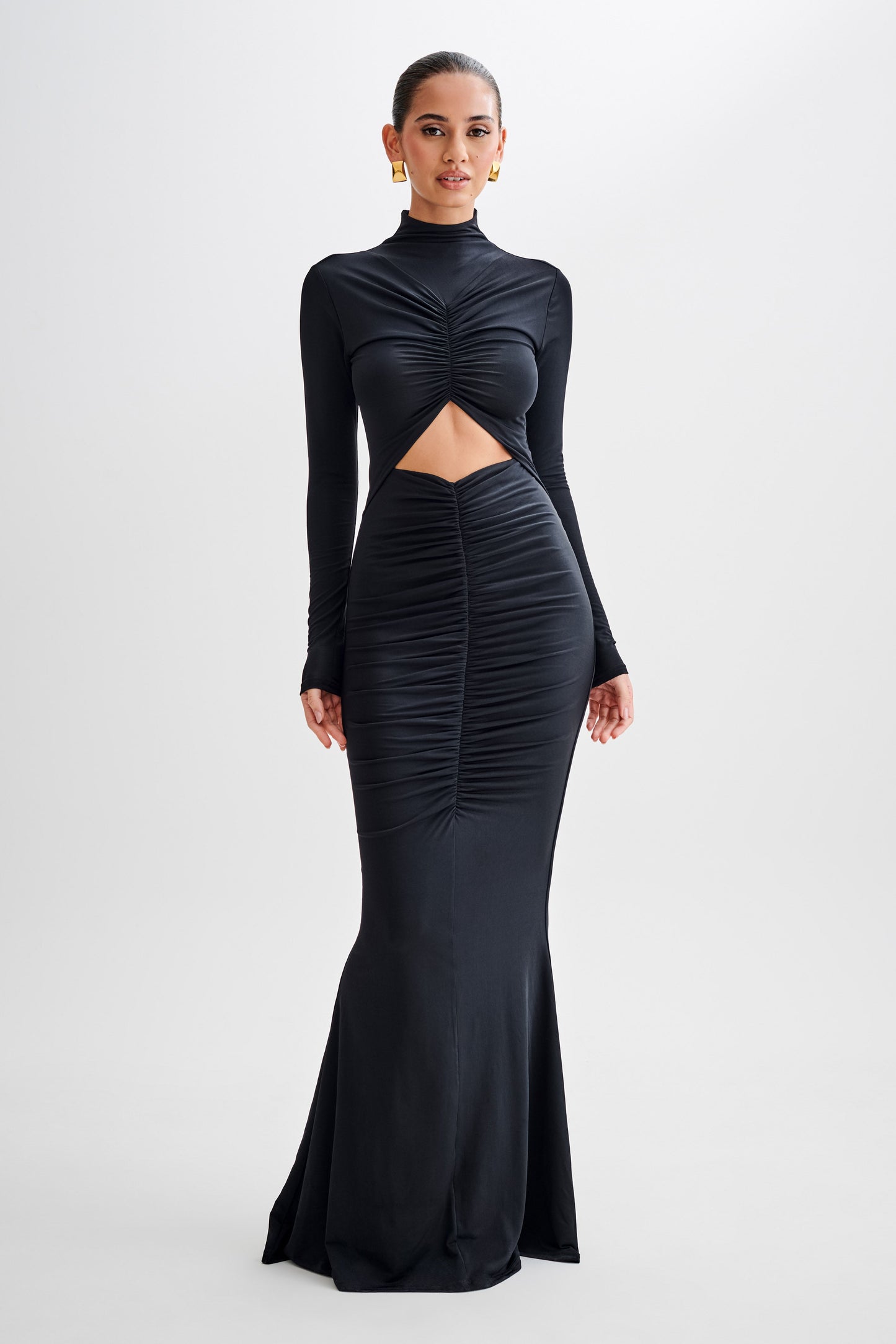 Pia Slinky Long Sleeve Cutout Maxi Dress - Black