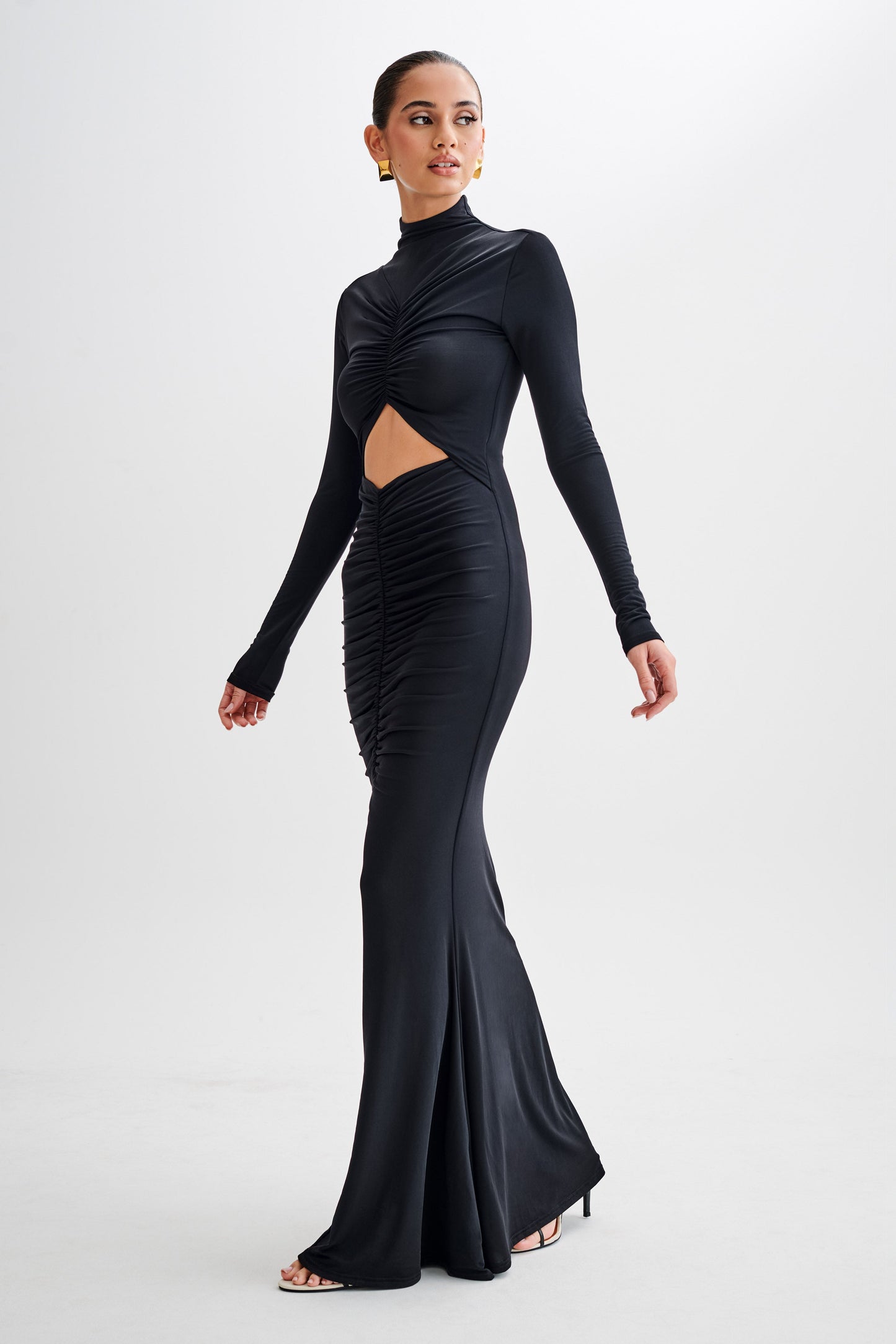 Pia Slinky Long Sleeve Cutout Maxi Dress - Black