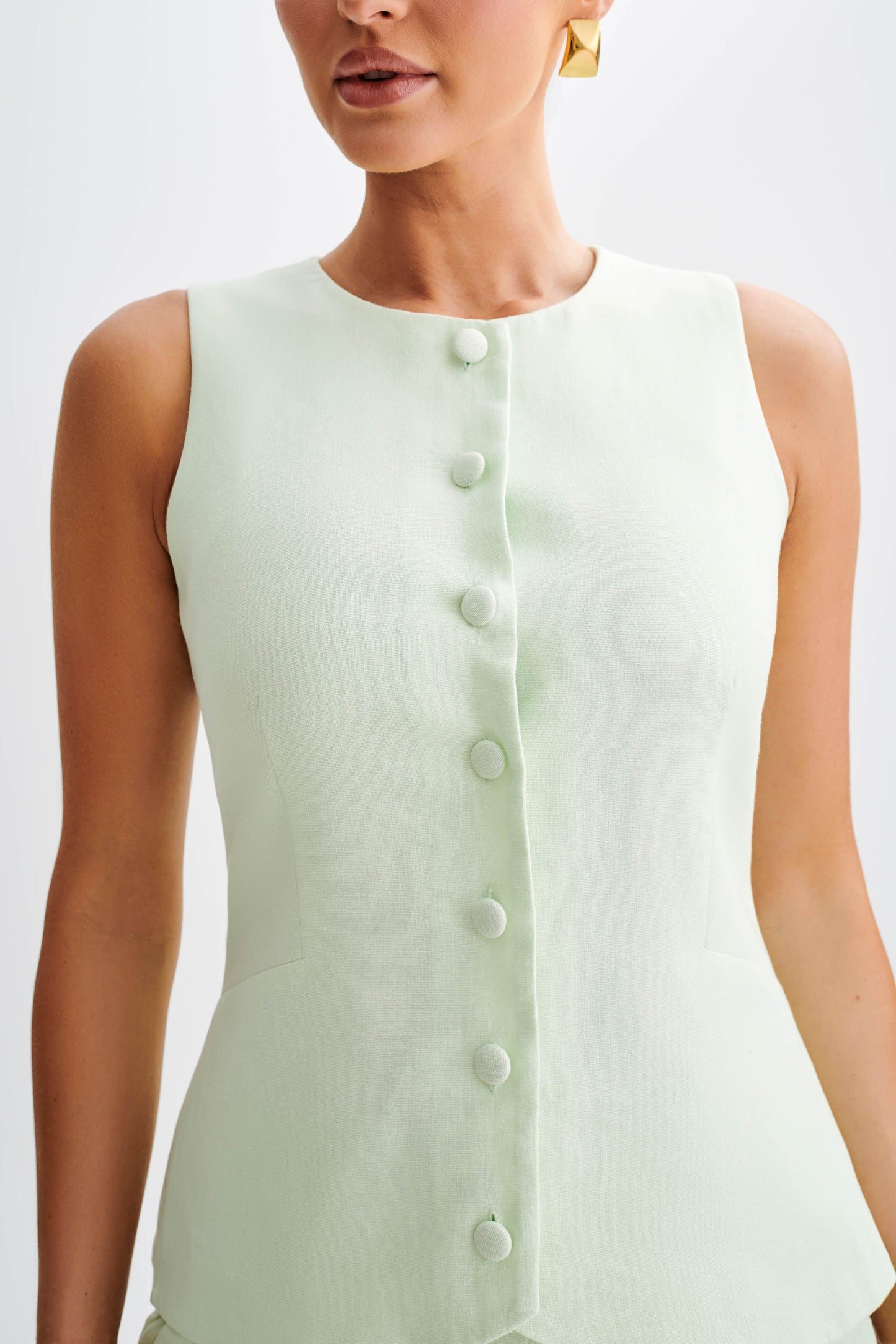 Laurence Sleeveless Linen Longline Top - Mint