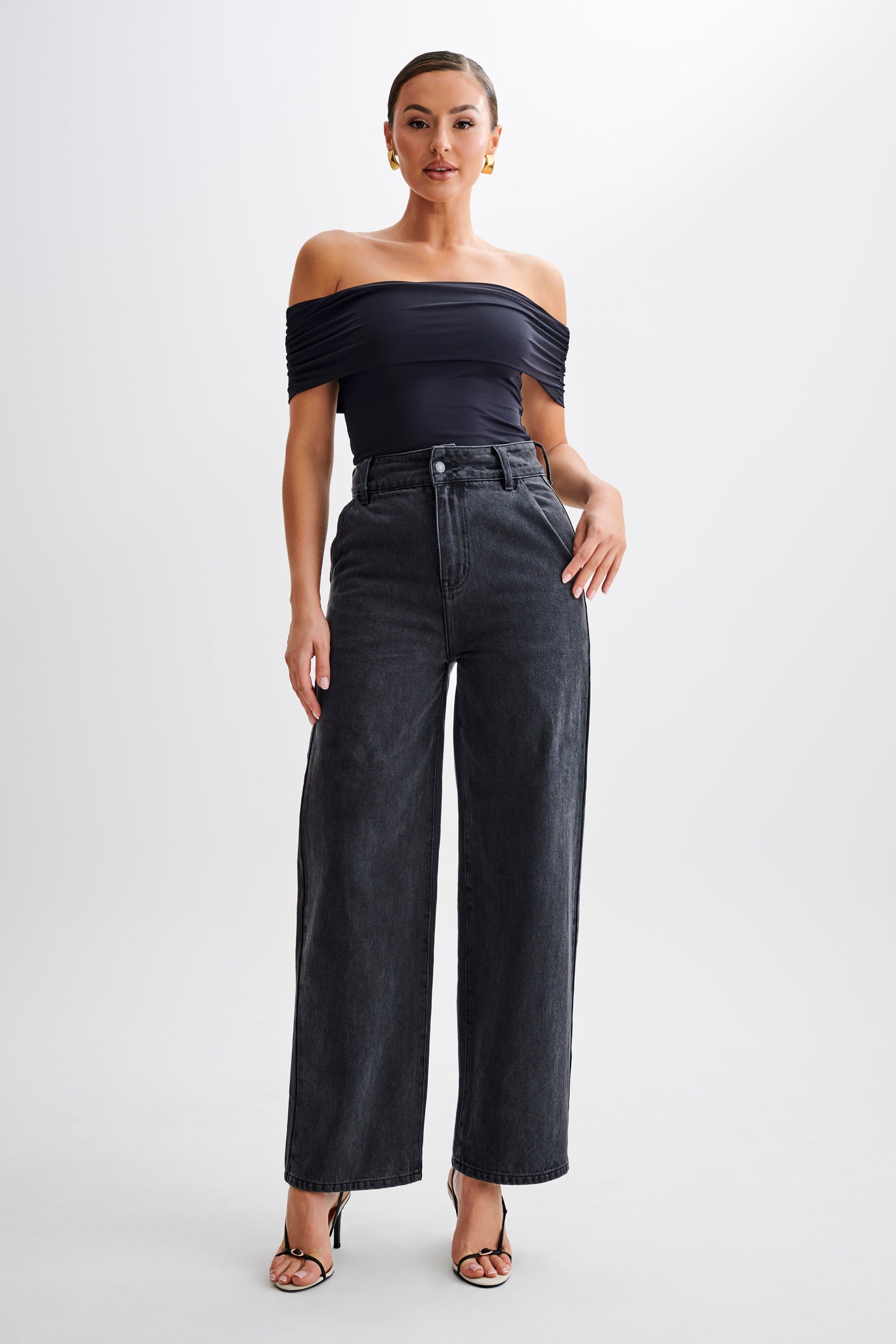 Roxy Wide Leg High Waist Denim Jeans - Washed Black