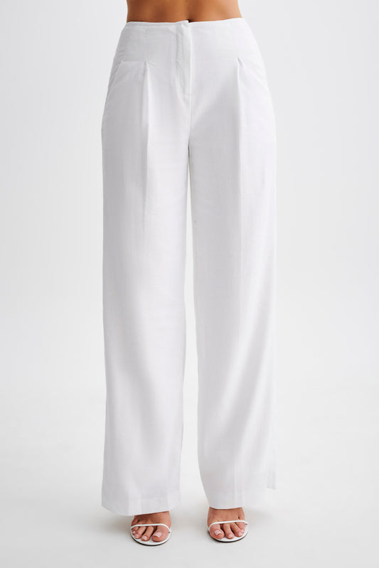 Adrina Straight Leg Linen Pant - White