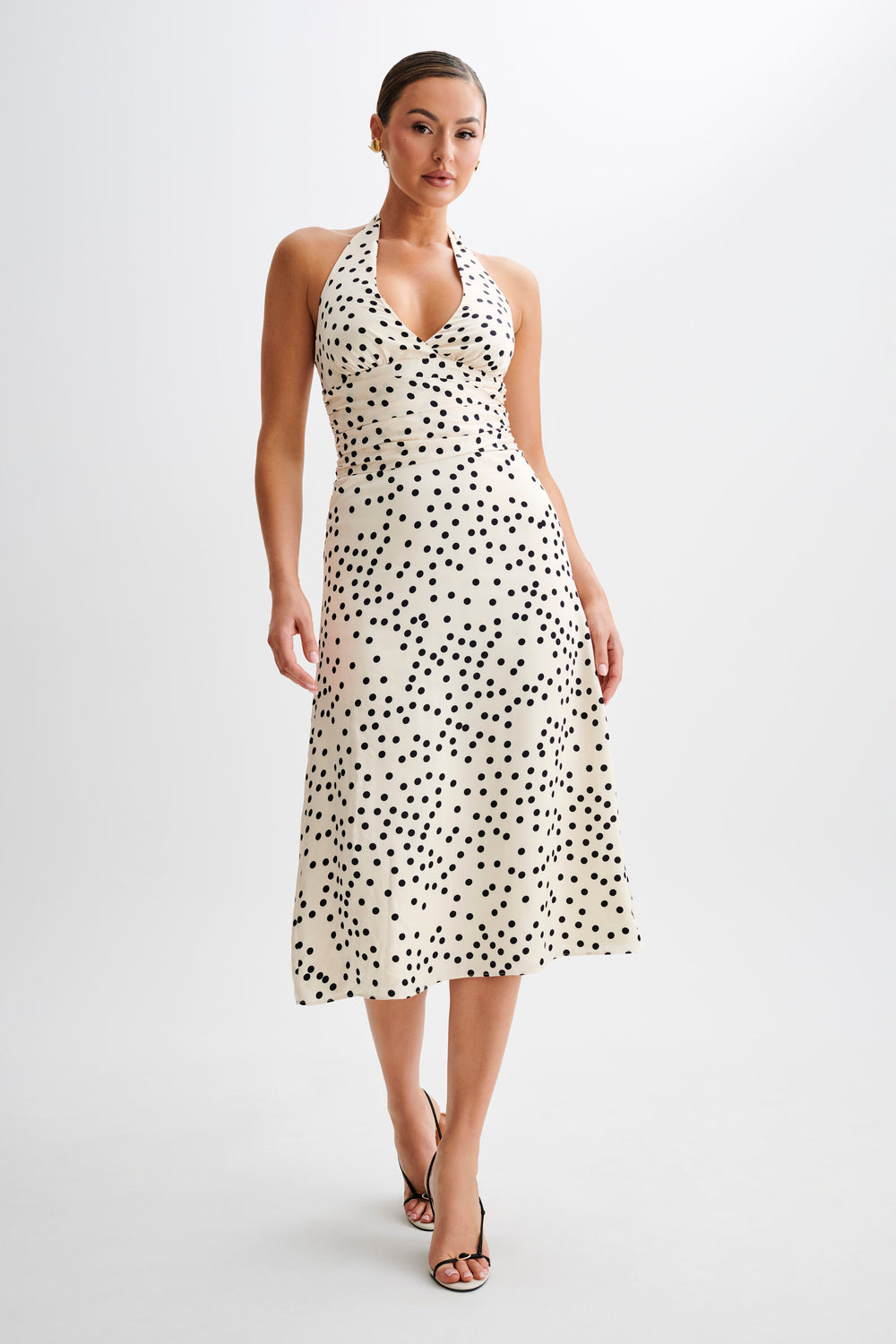 Marguerite Satin Halter Midi Dress - Polkadot