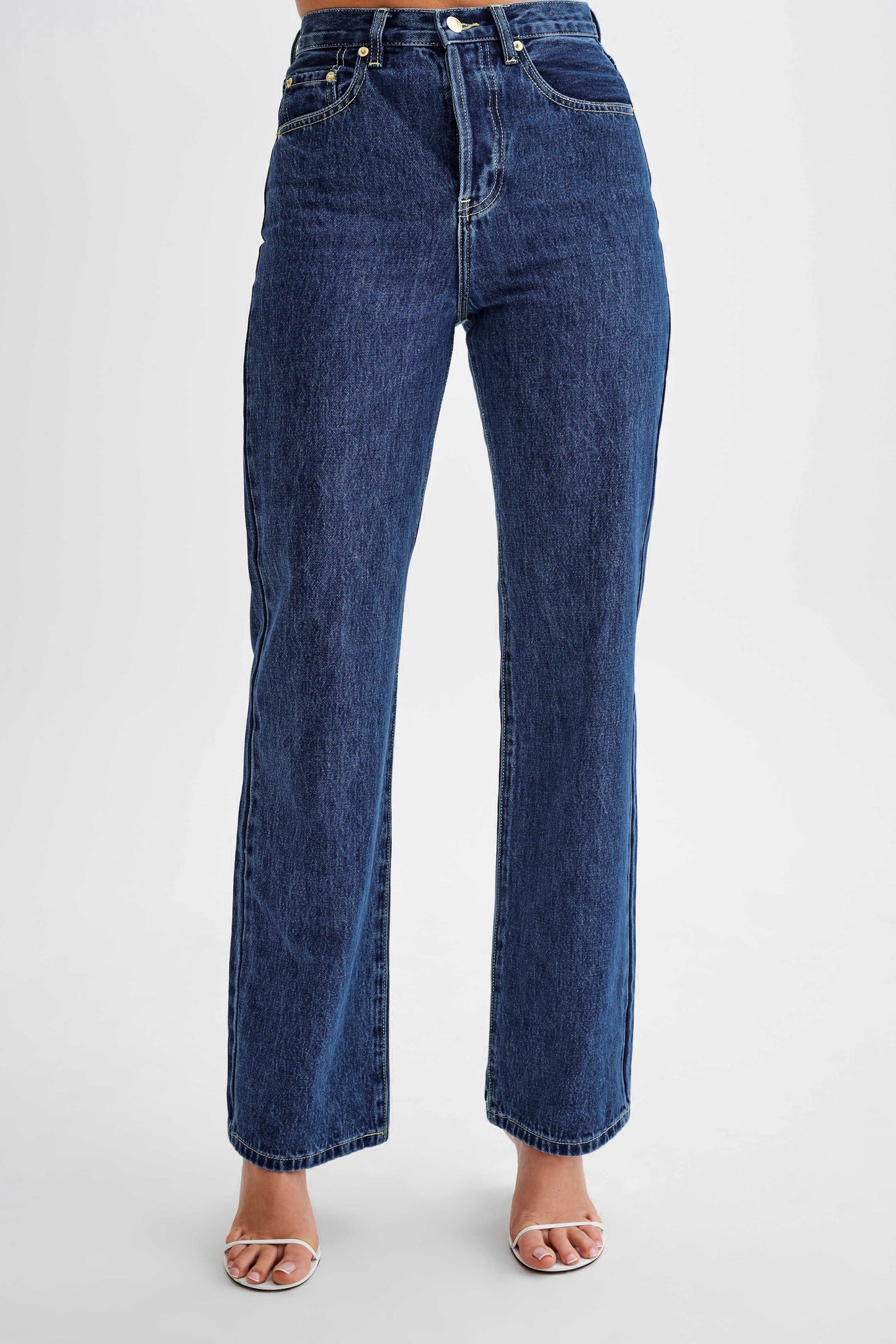 Janine High Waisted Straight Leg Jeans - Dark Blue