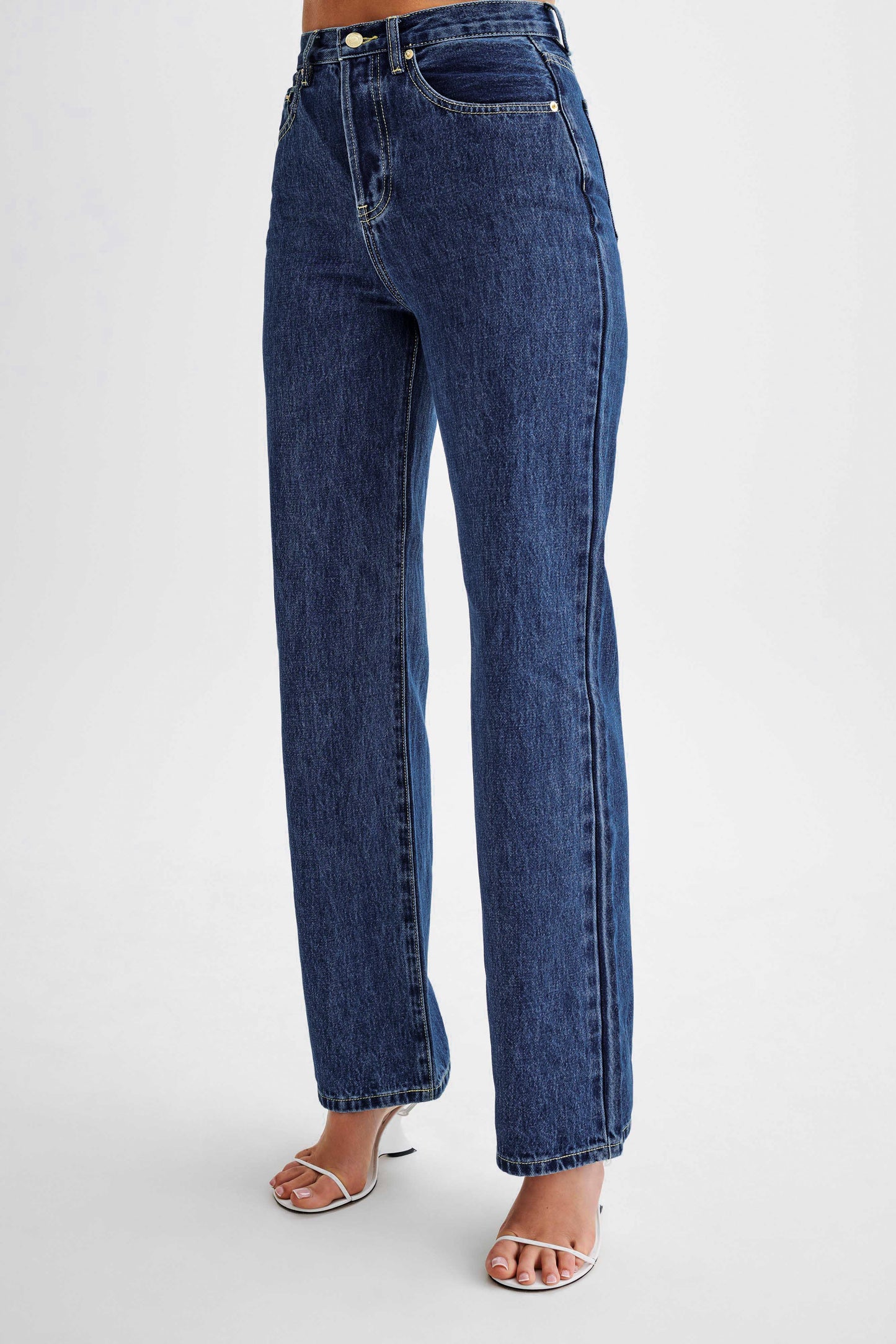 Janine High Waisted Straight Leg Jeans - Dark Blue