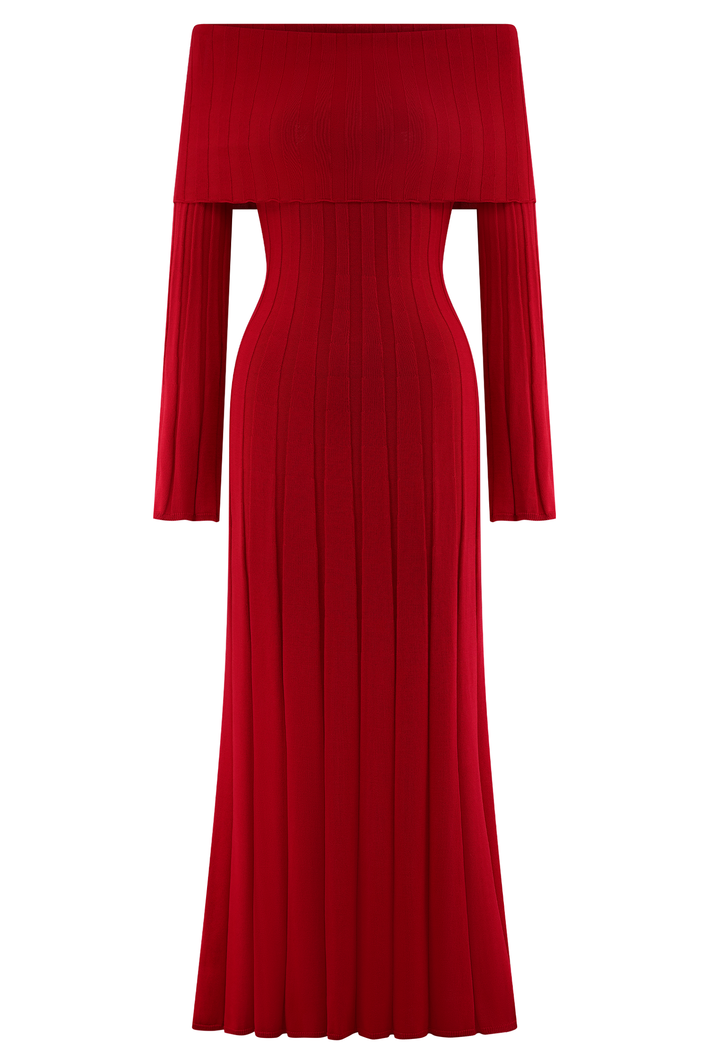 Alonza Long Sleeve Knit Midi Dress - Red