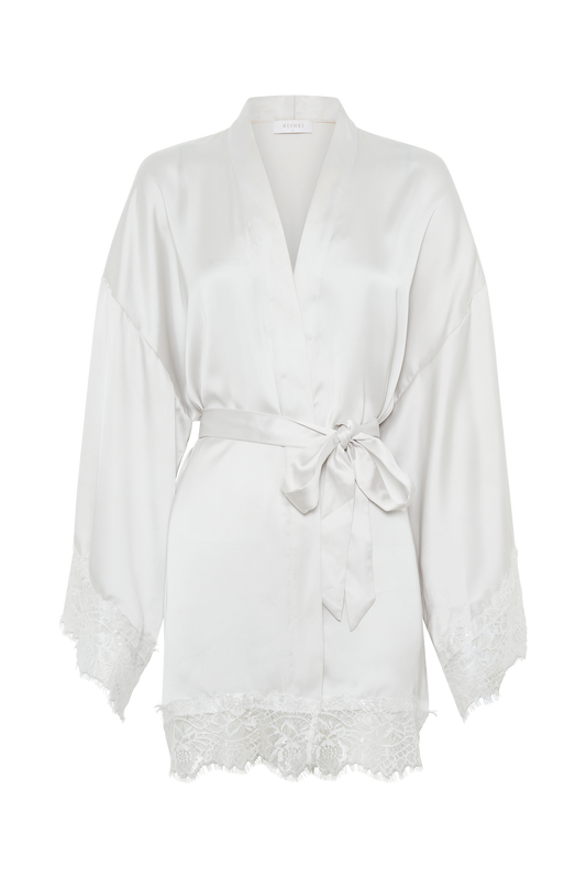 Annabeth Lace Trim Bridal Robe - White