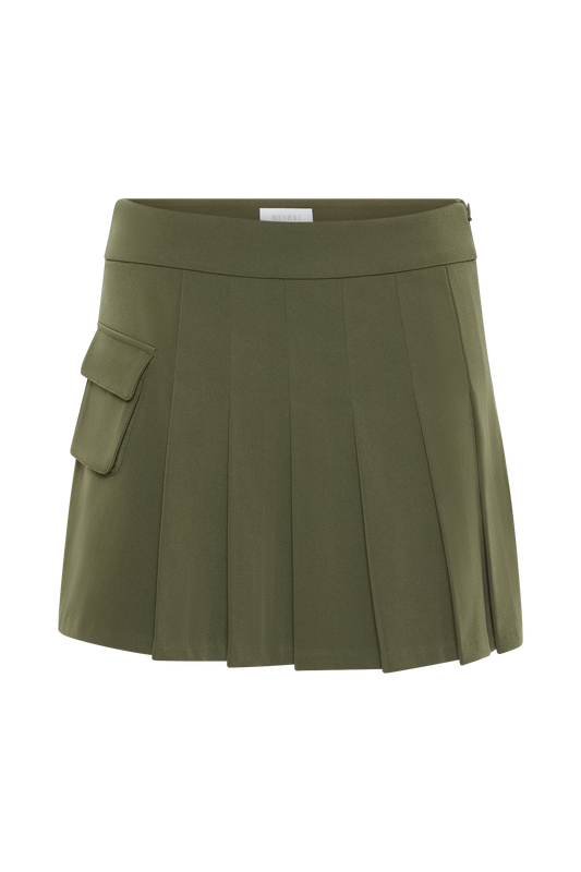 Brigitte Pleated Mini Skirt With Pocket - Military Olive