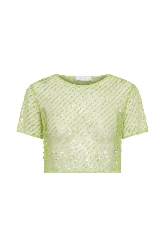 Brynne Sequin Short Sleeve Top - Parakeet Green