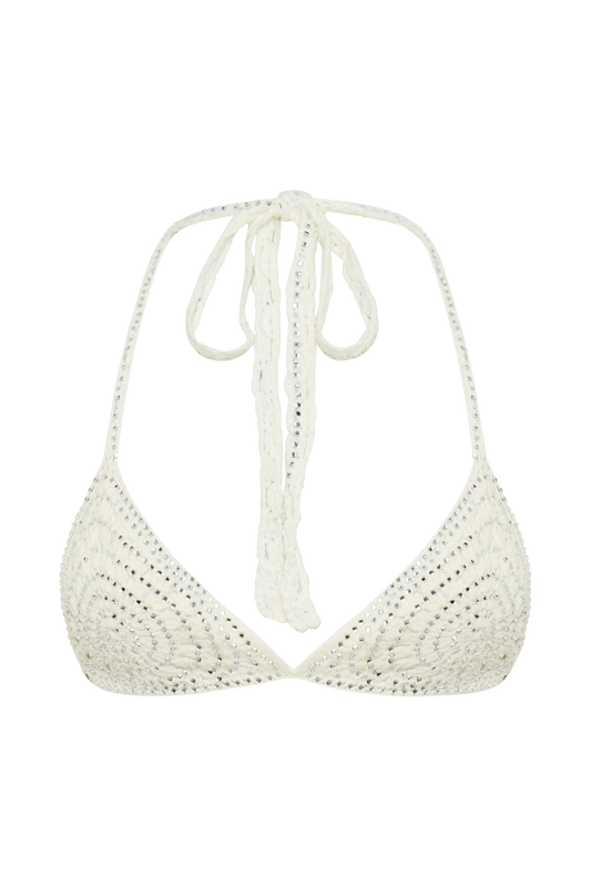 Verity Embellished Knit Bikini Top - Buttercream