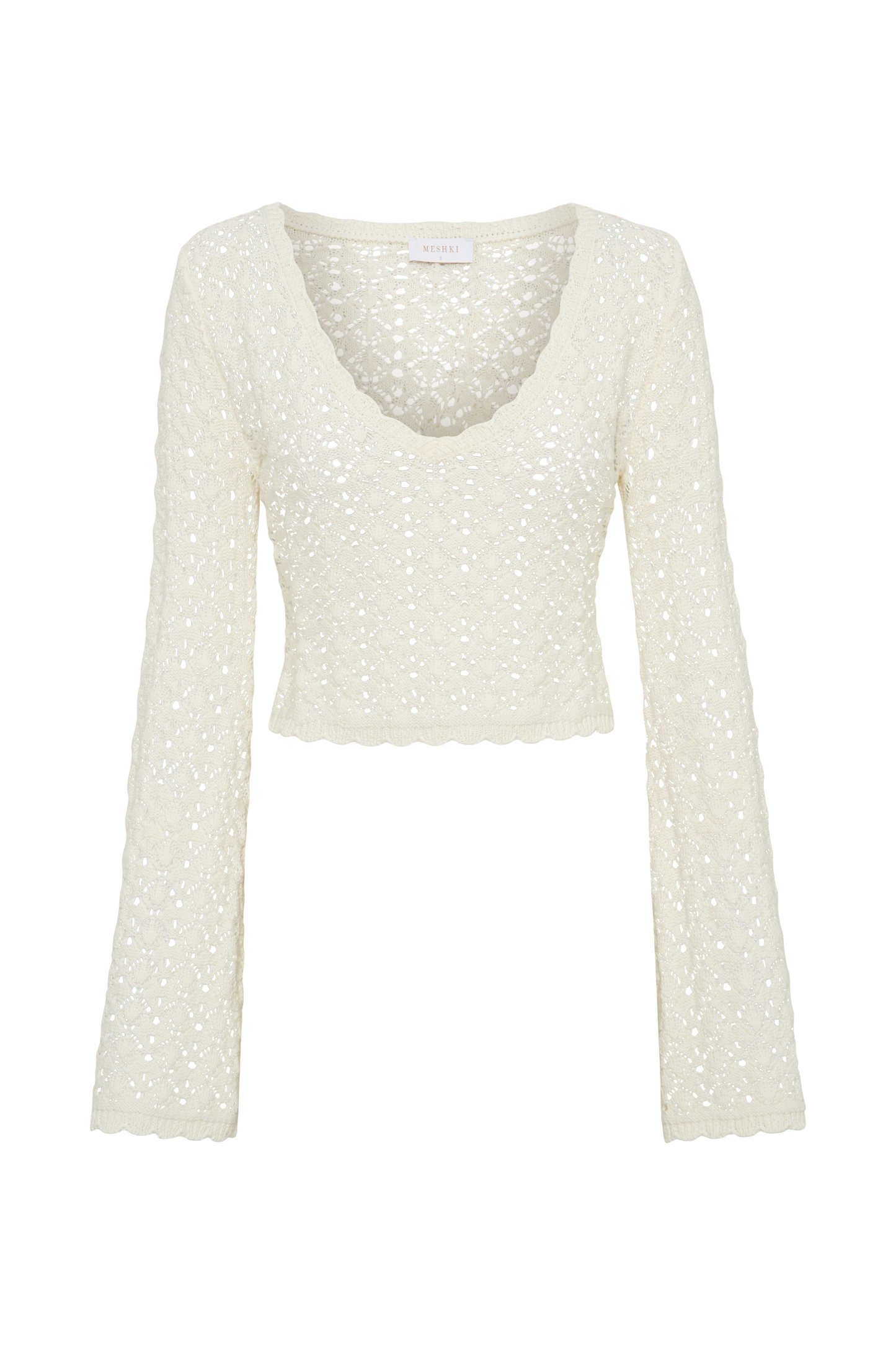 Anais Scalloped Long Sleeve Knit Top - Ivory