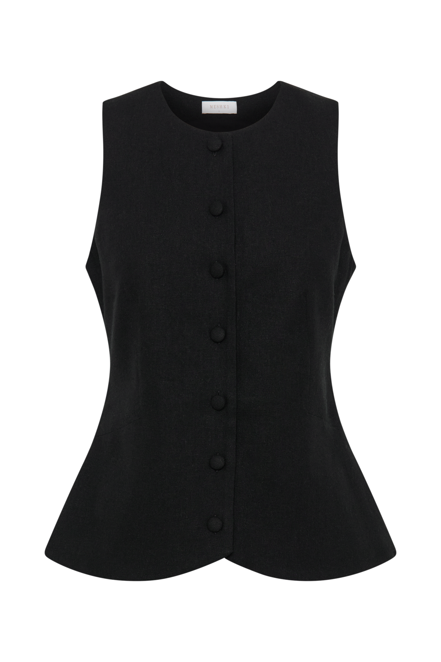 Laurence Sleeveless Linen Longline Top - Black