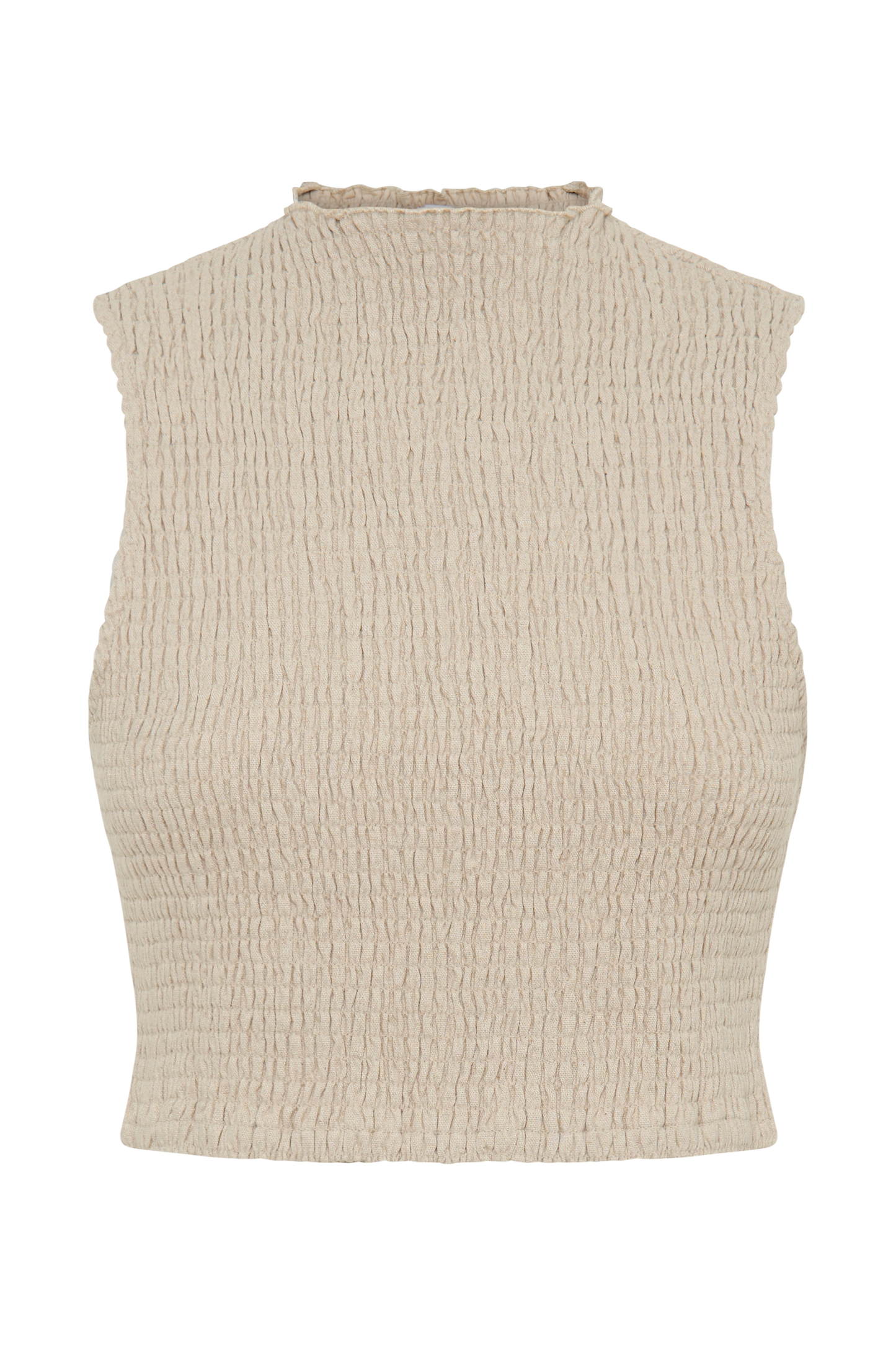 Emanuelle Sleeveless Linen Shirring Top - Natural