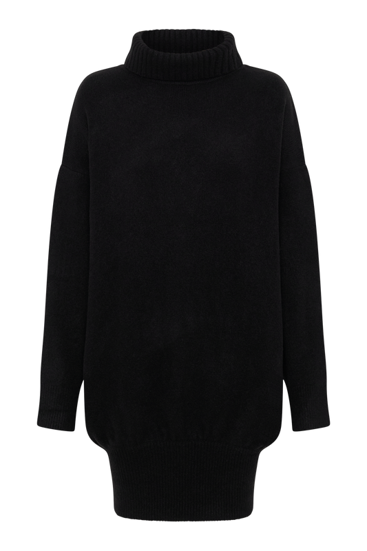 Celeste Long Sleeve Knit Mini Dress - Black