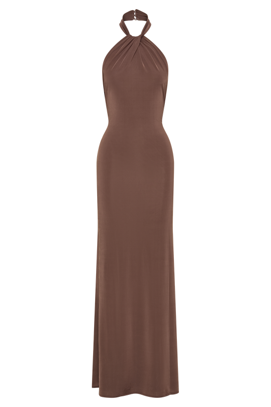 Elyna Slinky Halter Maxi Dress - Chocolate