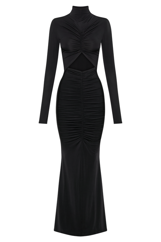 Pia Slinky Long Sleeve Cutout Maxi Dress - Black