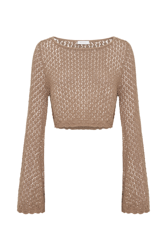 Sian Knit Long Sleeve Crop Top - Taupe