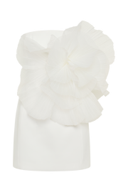 Victoria Strapless Mini Dress With Oversized Flower - White