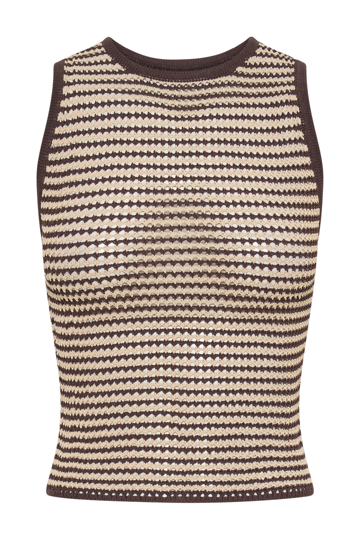 Omarosa Stripe Knit Tank Top Chocolate Nude Meshki