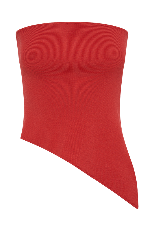 Sidney Asymmetrical Strapless Knit Top - Pomegranate