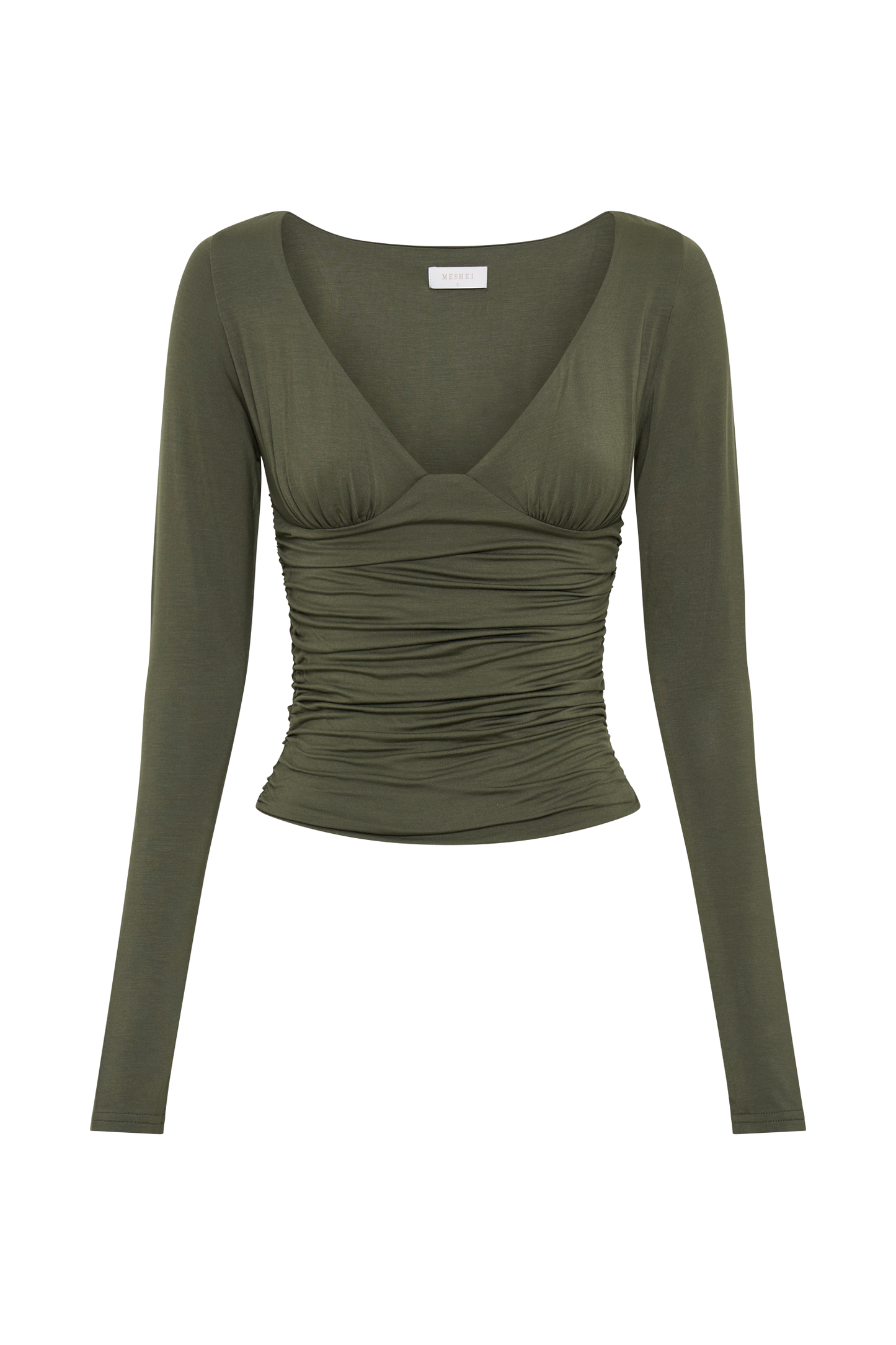 Sutton Ruched Long Sleeve Top - Military Olive