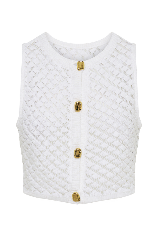 Lorenza Crochet Button Down Crop Top - Ivory