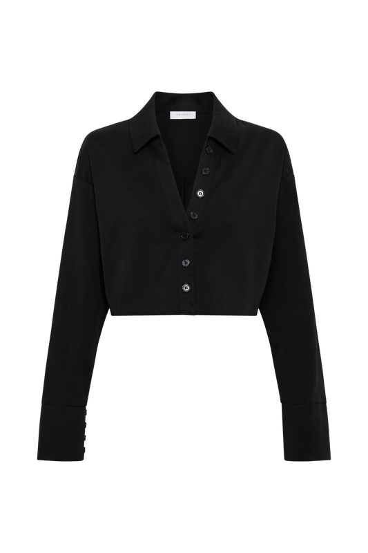 Julianna Cotton Button Up Shirt - Black