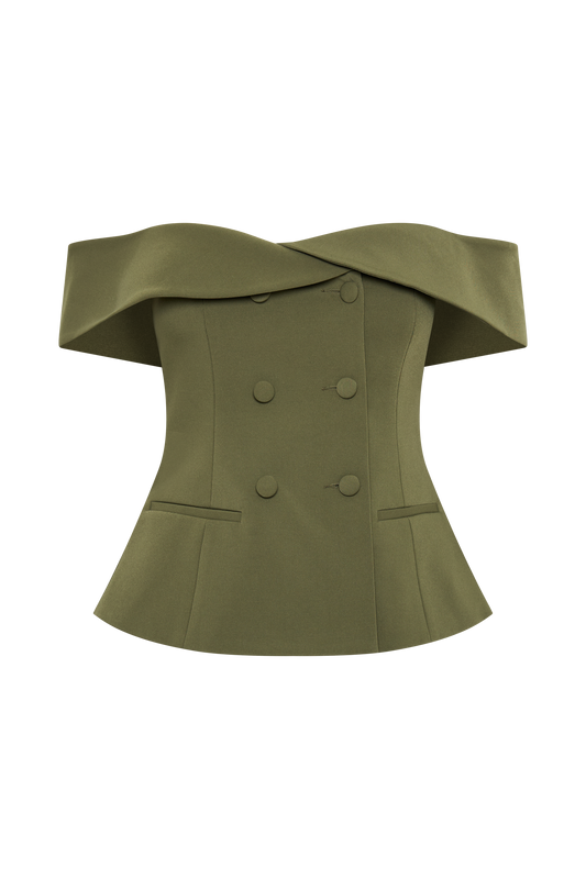 Krista Strapless Suiting Top - Military Olive