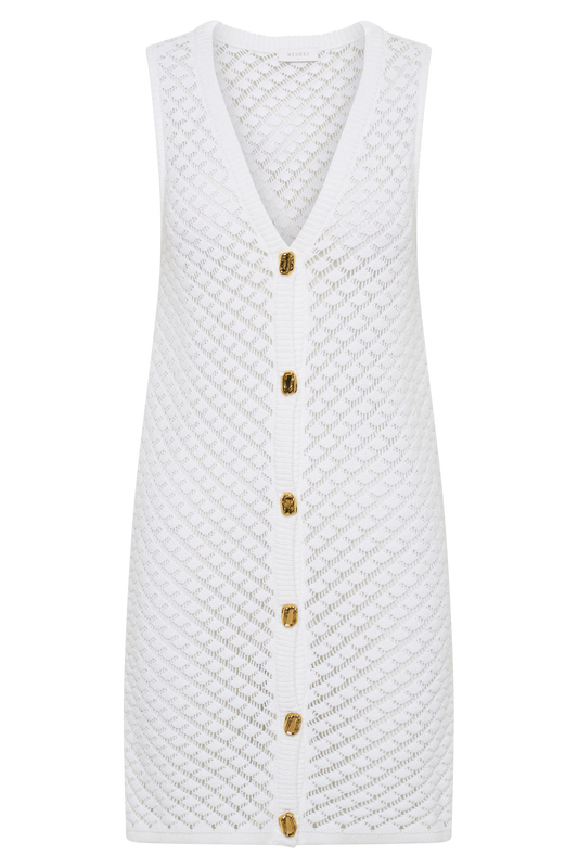 Delta Sleeveless Knit Button Up Mini Dress - Ivory