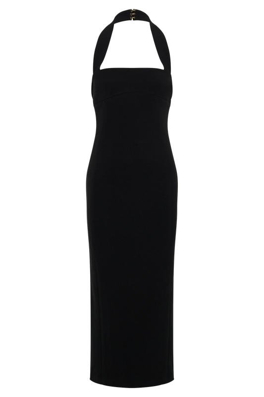 Amelita Suiting Halter Midi Dress - Black