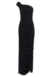 Capri Gathered Slinky Maxi Dress - Black