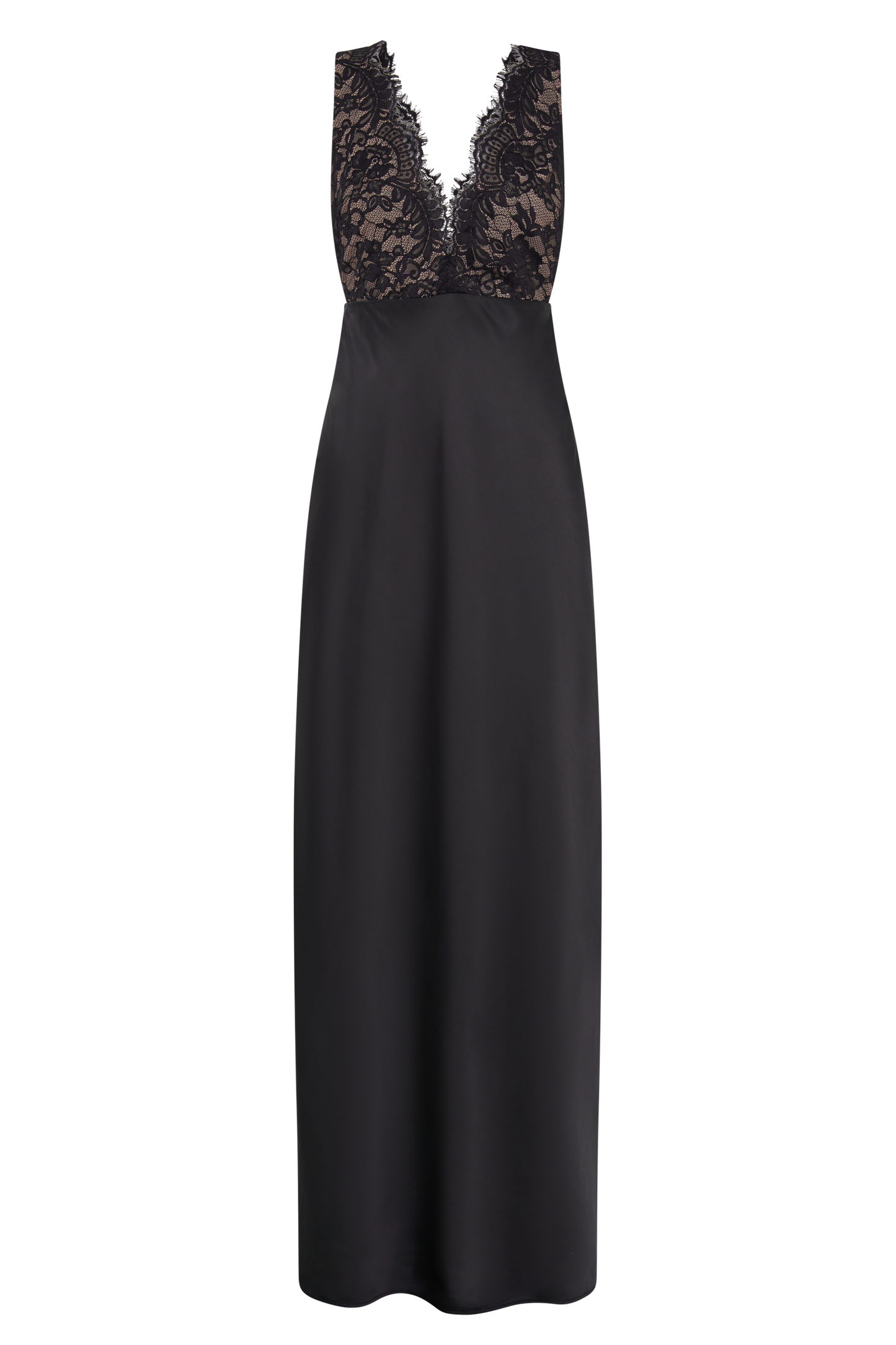 Ricci Satin And Lace Maxi Dress - Black