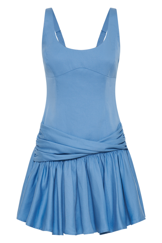 Alvara Cotton Puffy Mini Dress - Iris Blue