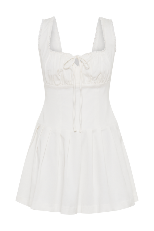 Donna Cotton Ruched Mini Dress - White