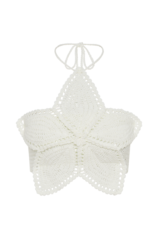 Bailey Floral Crochet Halter Top - Ivory