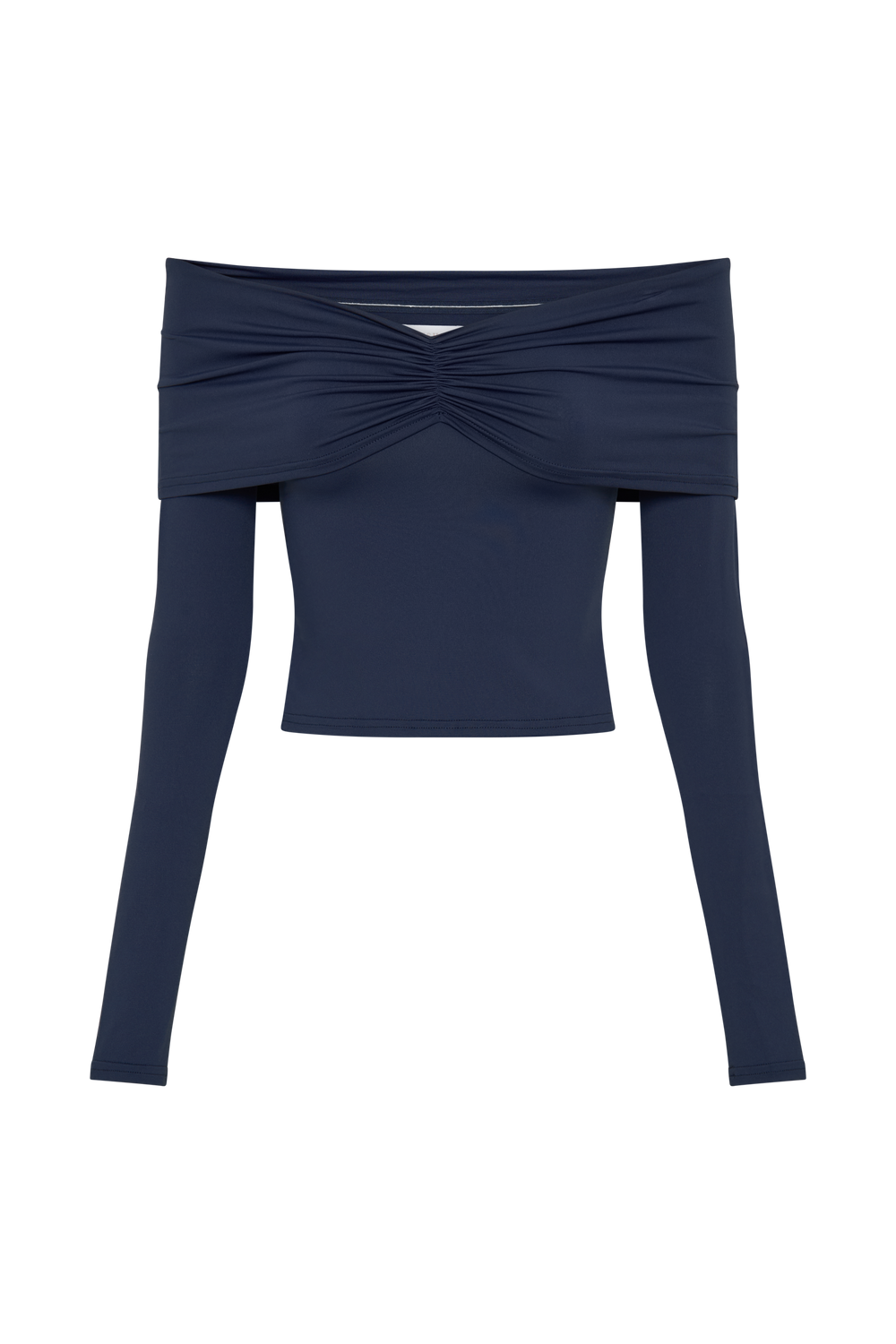 Prue Ruched Off Shoulder Long Sleeve Top - Navy