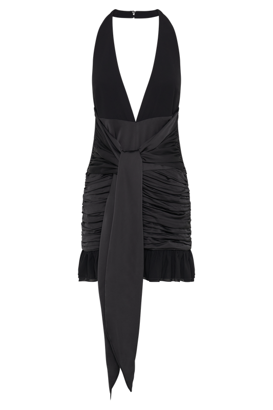 Ambrosi Satin Chiffon Mini Dress - Black