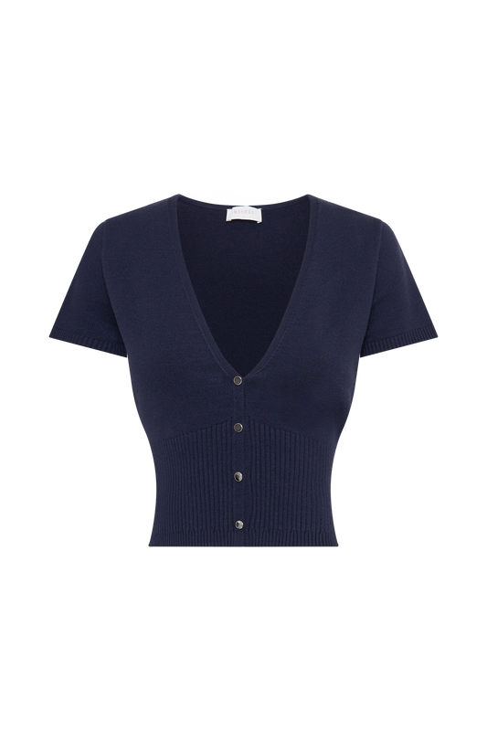 Jolene Button Up Knit Top - Navy