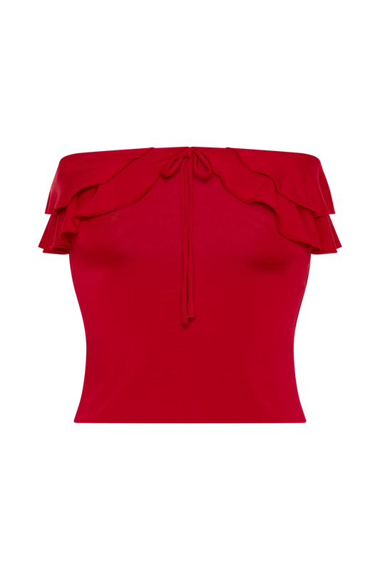 Bea Strapless Slinky Ruffle Top - Pomegranate