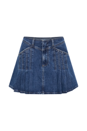 Heather Denim Pleated Mini Skirt - Dark Blue