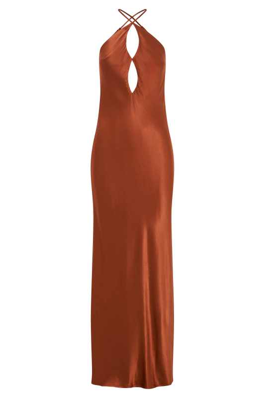 Lucia Satin Cut Out Maxi Dress - Burnt Orange