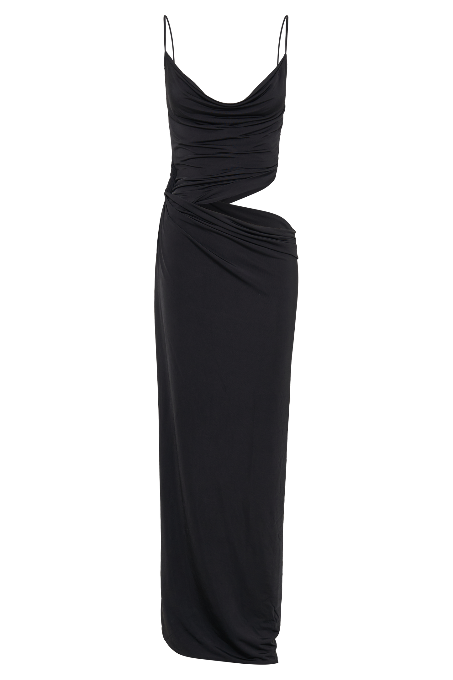 Jemma Draped Slinky Maxi Dress - Black