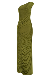 Capri Gathered Slinky Maxi Dress - Vintage Olive