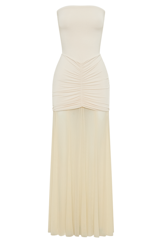 Caspian Slinky And Mesh Off Shoulder Maxi Dress - Ivory